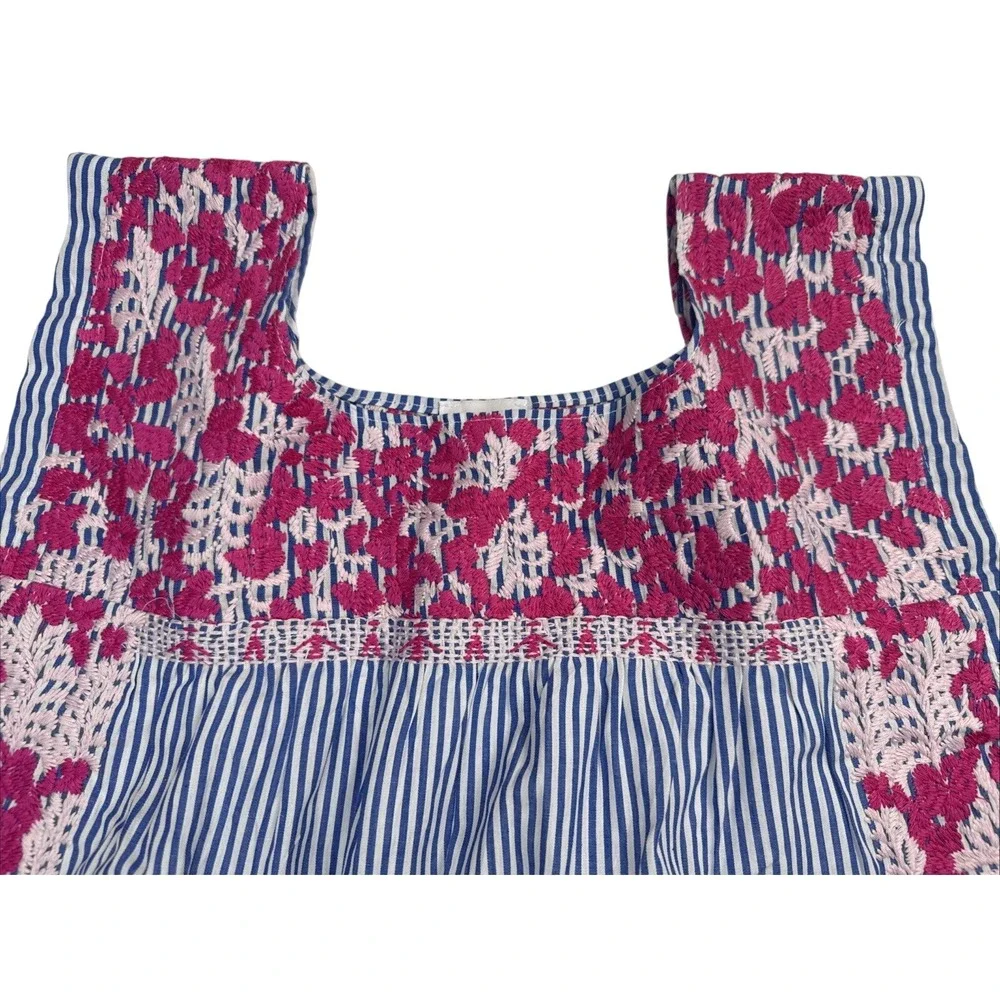 J MARIE Embroidered Top‎ Tunic Fuschia Pink Blue Pinstripes Sleeveless Floral XS - Picture 10 of 13